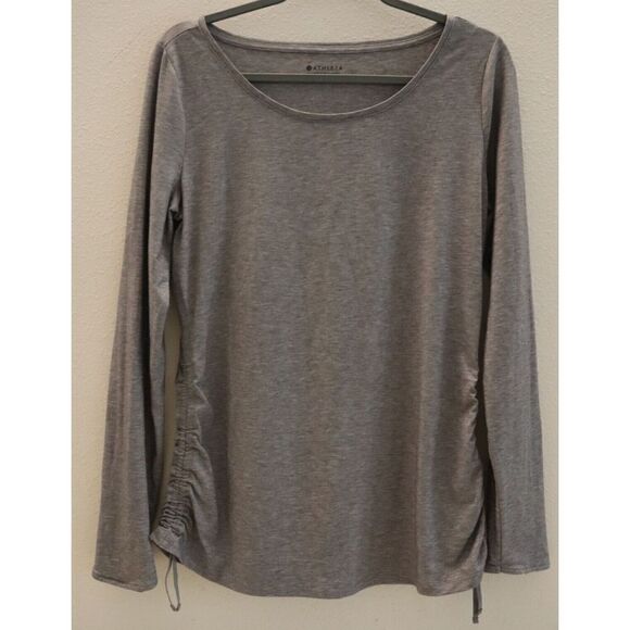 Athleta S/383762 Women Sz M Gray Heather Encore Cinch Sides L/S Scoop Neck Shirt - Picture 1 of 10